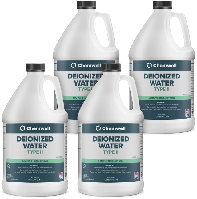 Main image of Type II Deionized Water - 4 Gallons (1 Gallon, 4 Pack) - ASTM/ACS Certified High-Purity Water for Electronics, Laboratory, Cosmetic & Home Use