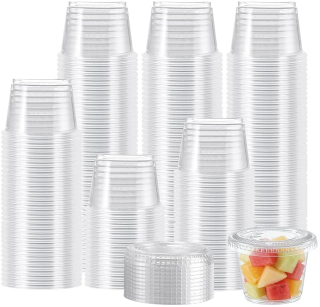Main image of 360 Set 5.5 oz Jello Shot Cups with Lids, Plastic Condiment Cups Food Safe Disposable Soufflé Storage Portion Containers for Salad, Dressing, Sauce, Dipping, Snacks