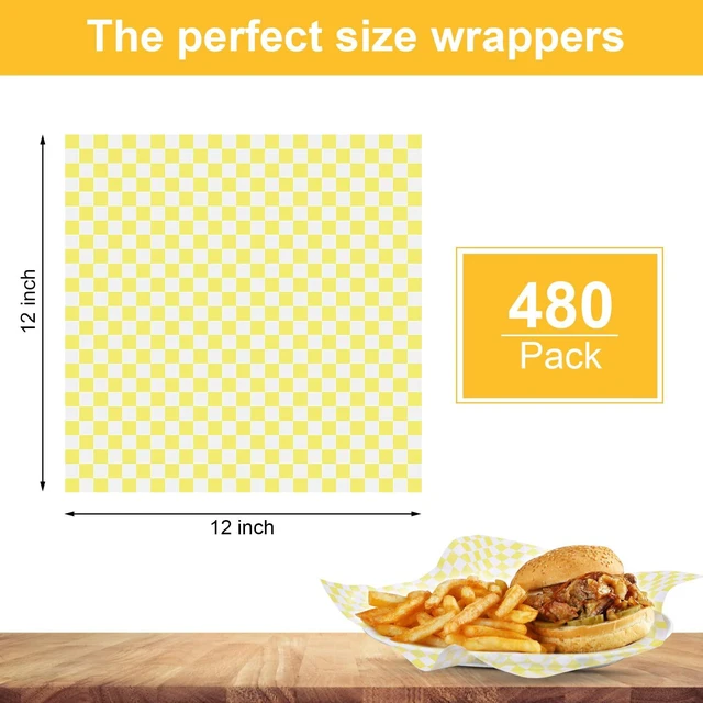 Alt view image 2 of 7 - 1200 Sheets Dry Waxed Deli Paper, 12x12 inch Checkered Food Basket Liners Deli Wrap Wax Paper Sheets for Wrapping Sandwiches Bread Burgers
