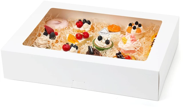 Main image of 10pcs 19x14x4in Large Half Sheet Cake Boxes with Window,Auto-Popup No Folding Required, No Cake Board, White Cookie Boxes for Pastry Baking Cake Donuts Cupcake Pie Packaging