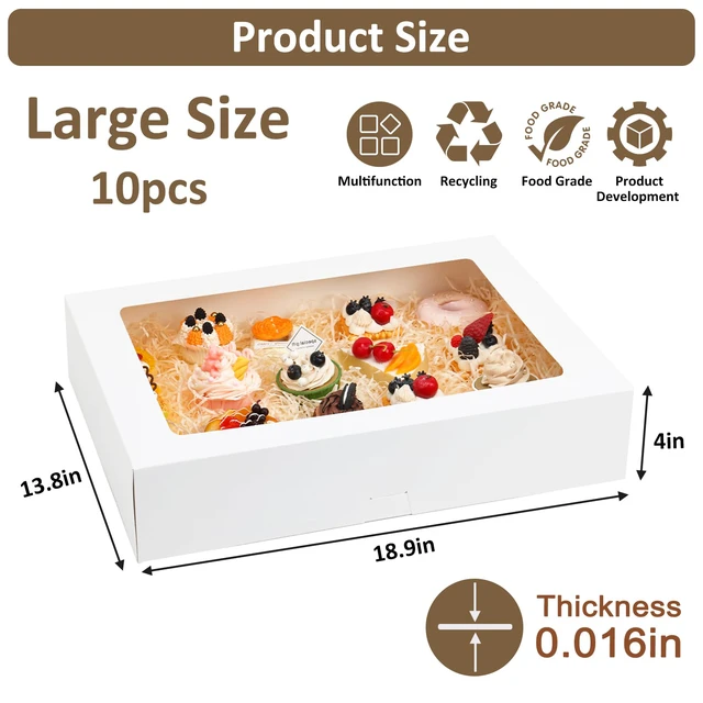 Alt view image 2 of 7 - 10pcs 19x14x4in Large Half Sheet Cake Boxes with Window,Auto-Popup No Folding Required, No Cake Board, White Cookie Boxes for Pastry Baking Cake Donuts Cupcake Pie Packaging