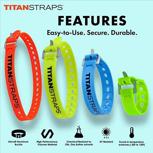 Alt view image 3 of 5 - Titan Utility Straps Safety Strap Set to Secure Splits, Cargo Bikes, Garden Hoses, Wood Working Projects, 60lb. Working Load, 09"/14"/18"/25" Length, 09" Green/14 Blue/18 Yellow/25 Orange, 4-Pack