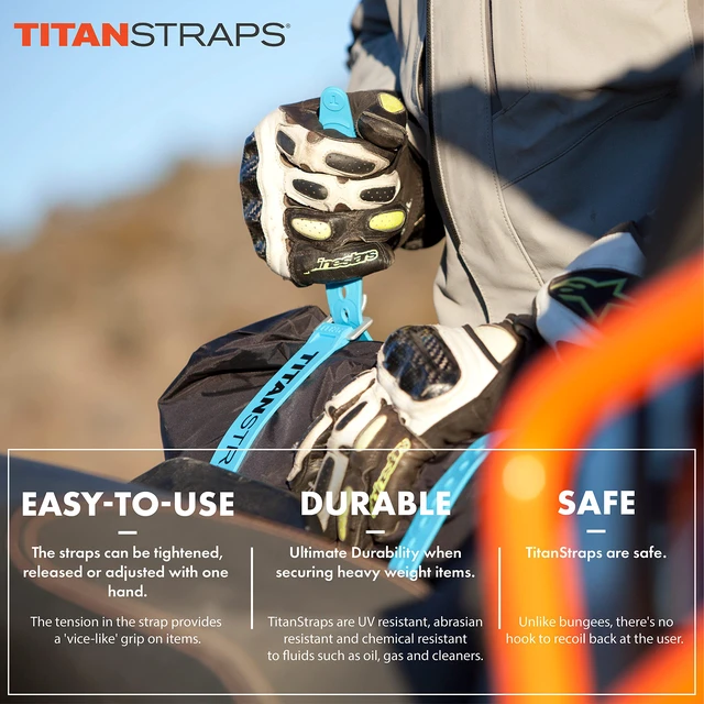 Alt view image 5 of 5 - Titan Utility Straps Easy-to-Use, Reliable Tension Straps for Securing Bike & Moto Gear, Skis, Garden Hoses, Field Repairs Use in Frigid Temps 60 lb.Working Load, 9" Length, Lime Green, 4-Pack