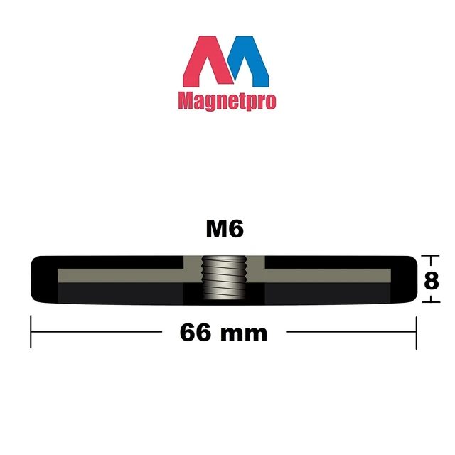 Alt view image 2 of 6 - 2 Pieces Strong Rubber Coated Mounting Magnets Anti-Scratch Magnetic Base Over 65 LB Force with M6 Thread Hole and Bolts