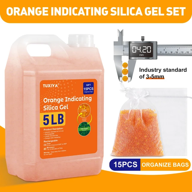 Alt view image 2 of 7 - 5 LBS Orange Indicating Silica Gel Desiccant Beads Reusable Industry Standard 3-5 mm, Rechargeable Silica Gel Beads for 3D Filament, Electronic, Camera, Jewelry 15PCS Organza Bag