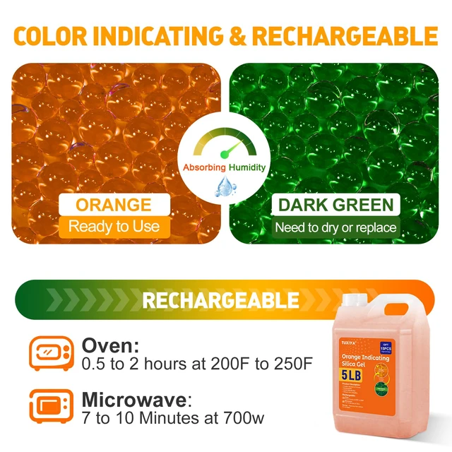 Alt view image 5 of 7 - 5 LBS Orange Indicating Silica Gel Desiccant Beads Reusable Industry Standard 3-5 mm, Rechargeable Silica Gel Beads for 3D Filament, Electronic, Camera, Jewelry 15PCS Organza Bag