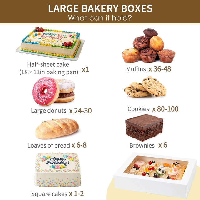 Alt view image 3 of 7 - 10pcs 19x14x4in Large Half Sheet Cake Boxes with Window,Auto-Popup No Folding Required, No Cake Board, White Cookie Boxes for Pastry Baking Cake Donuts Cupcake Pie Packaging