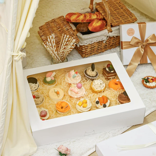 Alt view image 6 of 7 - 10pcs 19x14x4in Large Half Sheet Cake Boxes with Window,Auto-Popup No Folding Required, No Cake Board, White Cookie Boxes for Pastry Baking Cake Donuts Cupcake Pie Packaging