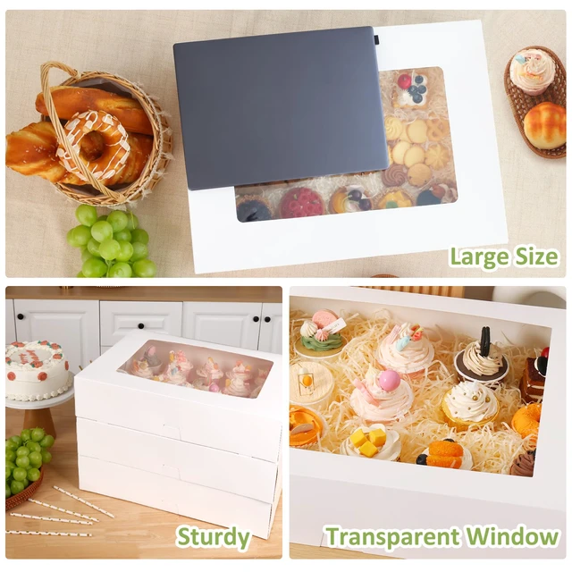 Alt view image 5 of 7 - 10pcs 19x14x4in Large Half Sheet Cake Boxes with Window,Auto-Popup No Folding Required, No Cake Board, White Cookie Boxes for Pastry Baking Cake Donuts Cupcake Pie Packaging
