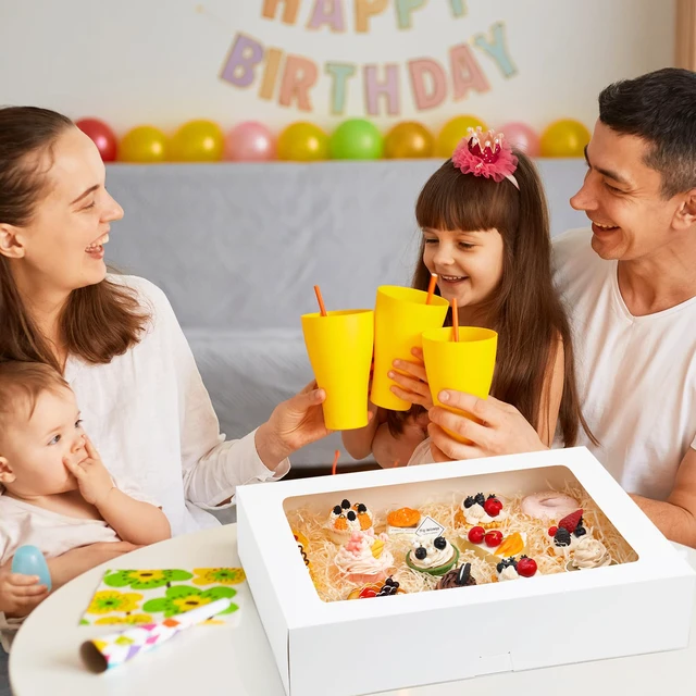 Alt view image 7 of 7 - 10pcs 19x14x4in Large Half Sheet Cake Boxes with Window,Auto-Popup No Folding Required, No Cake Board, White Cookie Boxes for Pastry Baking Cake Donuts Cupcake Pie Packaging
