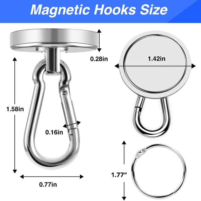 Alt view image 2 of 7 - Magnetic Hooks 150 LBS Strong Magnets Cruise 6Pack Magnet with Hook Heavy Duty Kitchen Essentials Neodymium Extra Carabiner Super Locker Ship For Hanging Cabin Swivel Imanes Fuertes Silver