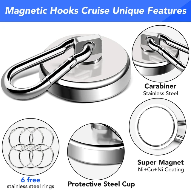 Alt view image 3 of 7 - Magnetic Hooks 150 LBS Strong Magnets Cruise 6Pack Magnet with Hook Heavy Duty Kitchen Essentials Neodymium Extra Carabiner Super Locker Ship For Hanging Cabin Swivel Imanes Fuertes Silver
