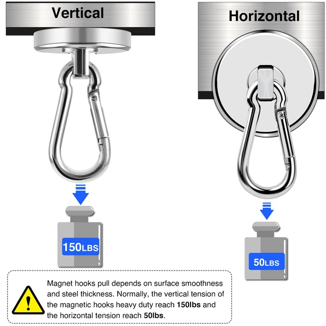 Alt view image 4 of 7 - Magnetic Hooks 150 LBS Strong Magnets Cruise 6Pack Magnet with Hook Heavy Duty Kitchen Essentials Neodymium Extra Carabiner Super Locker Ship For Hanging Cabin Swivel Imanes Fuertes Silver