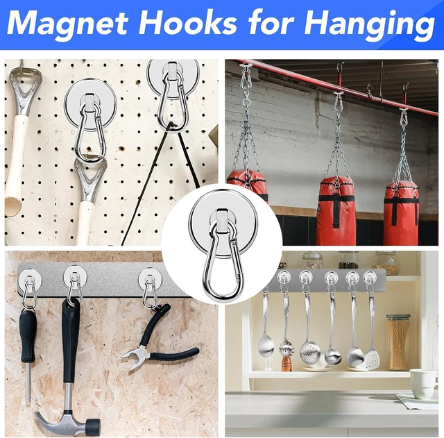 Alt view image 6 of 7 - Magnetic Hooks 150 LBS Strong Magnets Cruise 6Pack Magnet with Hook Heavy Duty Kitchen Essentials Neodymium Extra Carabiner Super Locker Ship For Hanging Cabin Swivel Imanes Fuertes Silver