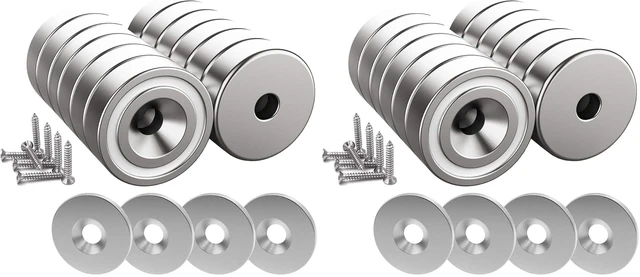 Main image of 12 Pieces Neodymium Magnets 25 LB Force, Strong Magnets Size 0.79"*0.28" with Countersunk Hole and Steel Capsule, Pot Magnet with 12 Steel Counterparts (Pack of 2)