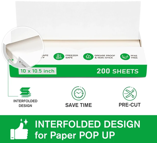 Alt view image 3 of 7 - Precut POP UP Deli Paper Sheet, 200 Pack, 10" x 10.5", White Interfolded Heavy Paper, Waterproof & Grease-Resistant, for Food Wrap and Serving