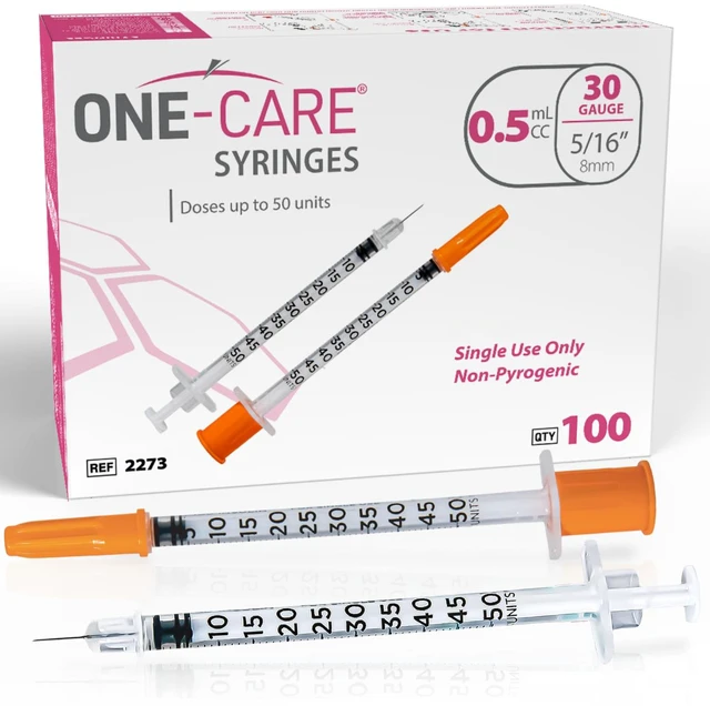Main image of Syringes 0.5ml/cc, 30G x 5/16"(8mm), Orange Cap, 100/bx Fine Tip, Home & Lab Use, Clear Barrel, Bold Scale, Smooth Plunger Movement with back-end stopper, Leak-Proof Design