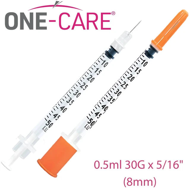 Alt view image 2 of 7 - Syringes 0.5ml/cc, 30G x 5/16"(8mm), Orange Cap, 100/bx Fine Tip, Home & Lab Use, Clear Barrel, Bold Scale, Smooth Plunger Movement with back-end stopper, Leak-Proof Design