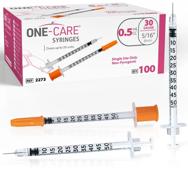 Alt view image 5 of 7 - Syringes 0.5ml/cc, 30G x 5/16"(8mm), Orange Cap, 100/bx Fine Tip, Home & Lab Use, Clear Barrel, Bold Scale, Smooth Plunger Movement with back-end stopper, Leak-Proof Design