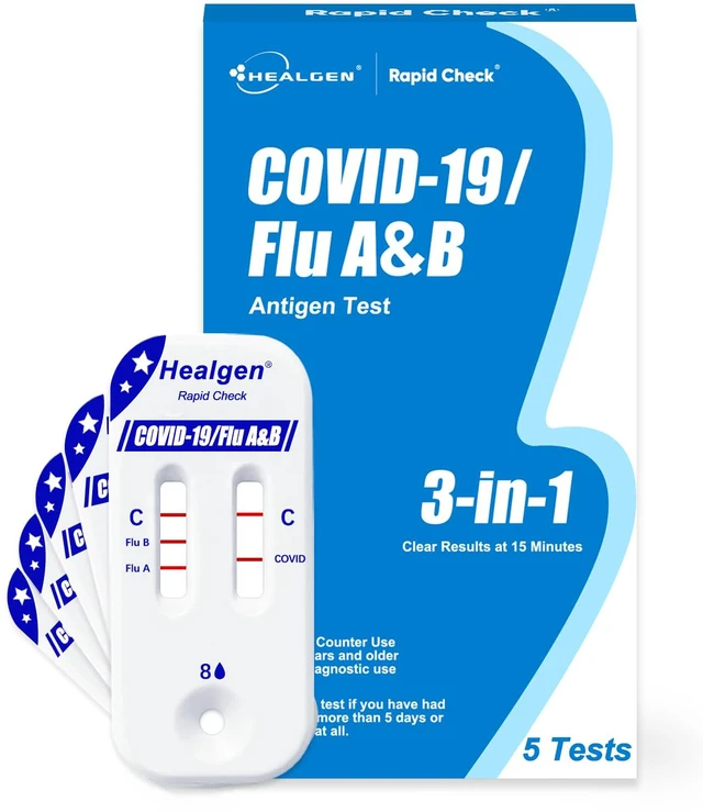Main image of Rapid Check COVID-19, Flu A&B Antigen Test Kit, The First FDA Authorized OTC 3-in-1 Flu & COVID Home Test, Easy to Read Dual Windows, Results in 15 Mins, 5 Test