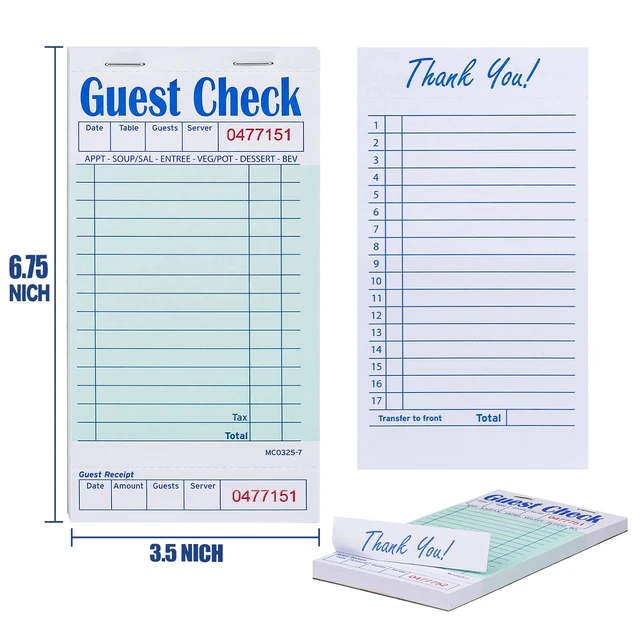 Alt view image 2 of 7 - Guest Checks Server Note Pads 1000 Sheets Waitress Notepad for Restaurants (20 Books) 3.5" x 6.75" Per Ticket Book