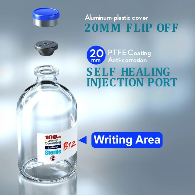Alt view image 3 of 6 - Sterile Empty Vials with Self Healing Injection Port,with Flip Off Aluminum Cap,Sterile Package (100ml,4)
