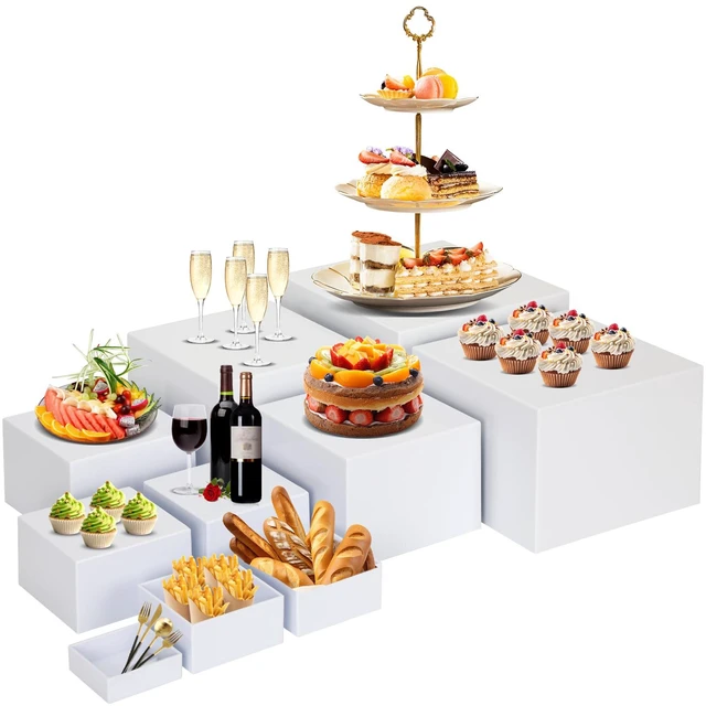 Main image of 10 PCS Buffet Risers, Large Food Risers for Buffet Table, Dessert Display Food Display Risers for Party, Dessert Table Display, Risers Display Stands (10" 9" 8" 7" 6" 5" 5" 4" 4" 3", White)