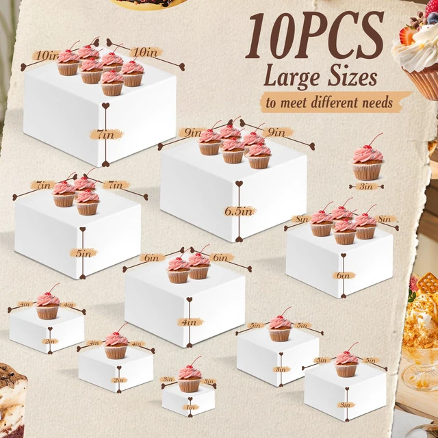 Alt view image 2 of 7 - 10 PCS Buffet Risers, Large Food Risers for Buffet Table, Dessert Display Food Display Risers for Party, Dessert Table Display, Risers Display Stands (10" 9" 8" 7" 6" 5" 5" 4" 4" 3", White)