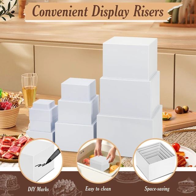 Alt view image 4 of 7 - 10 PCS Buffet Risers, Large Food Risers for Buffet Table, Dessert Display Food Display Risers for Party, Dessert Table Display, Risers Display Stands (10" 9" 8" 7" 6" 5" 5" 4" 4" 3", White)