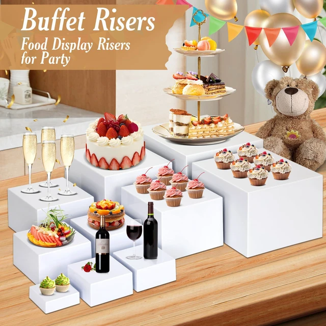 Alt view image 3 of 7 - 10 PCS Buffet Risers, Large Food Risers for Buffet Table, Dessert Display Food Display Risers for Party, Dessert Table Display, Risers Display Stands (10" 9" 8" 7" 6" 5" 5" 4" 4" 3", White)