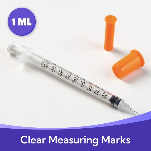 Alt view image 3 of 7 - U-100 Syringes 30G x 1/2" 13mm Needle 1ml/cc Disposable Syringe with Cap, Individually Wrapped, 50 Pack