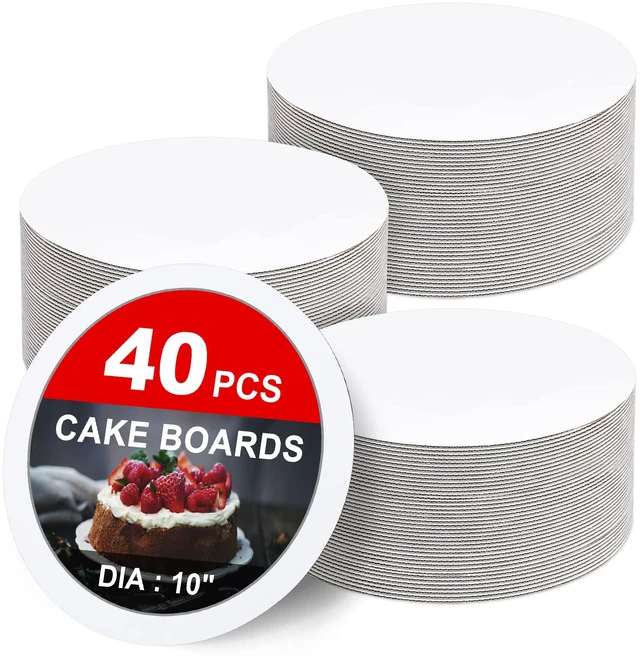 Main image of 40-Packs Cake Boards 10 inch Round, White Cake Board Rounds White Cake Circles Rounds Base Food-Grade Cardboard Cake Plate for displaying Cakes, Bread, DessertsThin and Sturdy