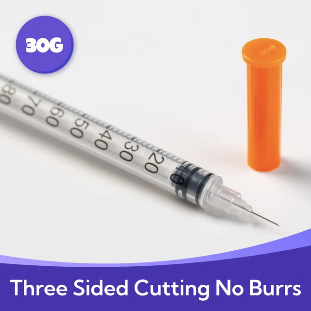 Alt view image 4 of 7 - U-100 Syringes 30G x 1/2" 13mm Needle 1ml/cc Disposable Syringe with Cap, Individually Wrapped, 50 Pack