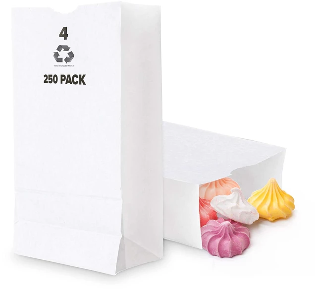 Main image of 4 Lb White Paper Bags (250 Count) - Eco Friendly White Lunch Bags - Small White Paper Bags for Packing Lunch - Blank White Lunch Bags Paper for Arts & Crafts Projects