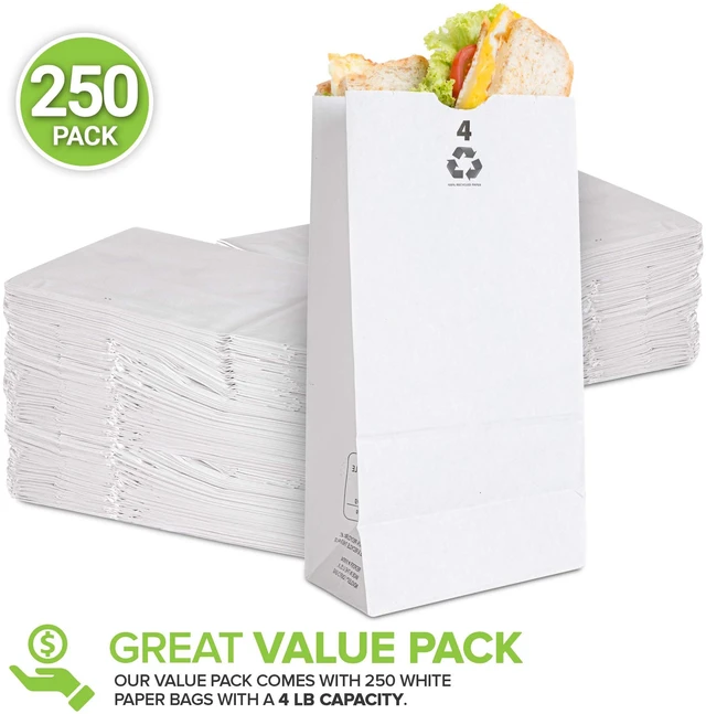 Alt view image 2 of 7 - 4 Lb White Paper Bags (250 Count) - Eco Friendly White Lunch Bags - Small White Paper Bags for Packing Lunch - Blank White Lunch Bags Paper for Arts & Crafts Projects