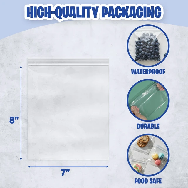 Alt view image 3 of 6 - Quart Resealable Plastic Bags 1000 Pack Clear Reclosable 7 x 8 Inch Food Storage Bags with Zipper for Freezer, Meal Prep, BPA Free