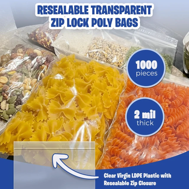 Alt view image 2 of 6 - Quart Resealable Plastic Bags 1000 Pack Clear Reclosable 7 x 8 Inch Food Storage Bags with Zipper for Freezer, Meal Prep, BPA Free