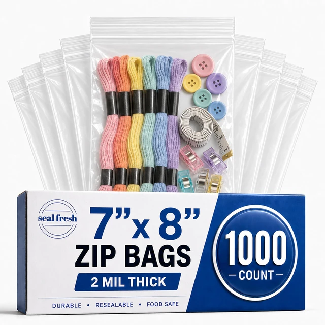 Main image of Quart Resealable Plastic Bags 1000 Pack Clear Reclosable 7 x 8 Inch Food Storage Bags with Zipper for Freezer, Meal Prep, BPA Free