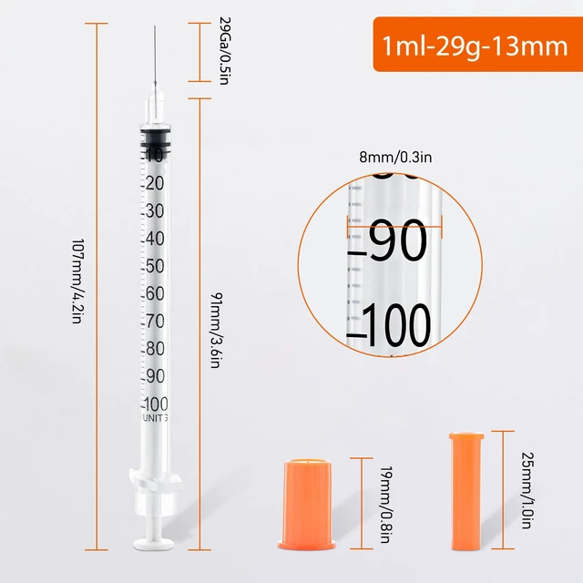 Alt view image 2 of 7 - 29 Gauge 1cc 1/2 inch Syringe - U 100 1ml Syringe with Needle, 100Pack Disposable Lab Dispensing Supplies