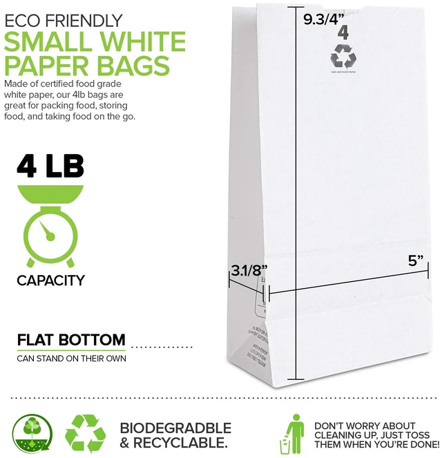 Alt view image 3 of 7 - 4 Lb White Paper Bags (250 Count) - Eco Friendly White Lunch Bags - Small White Paper Bags for Packing Lunch - Blank White Lunch Bags Paper for Arts & Crafts Projects