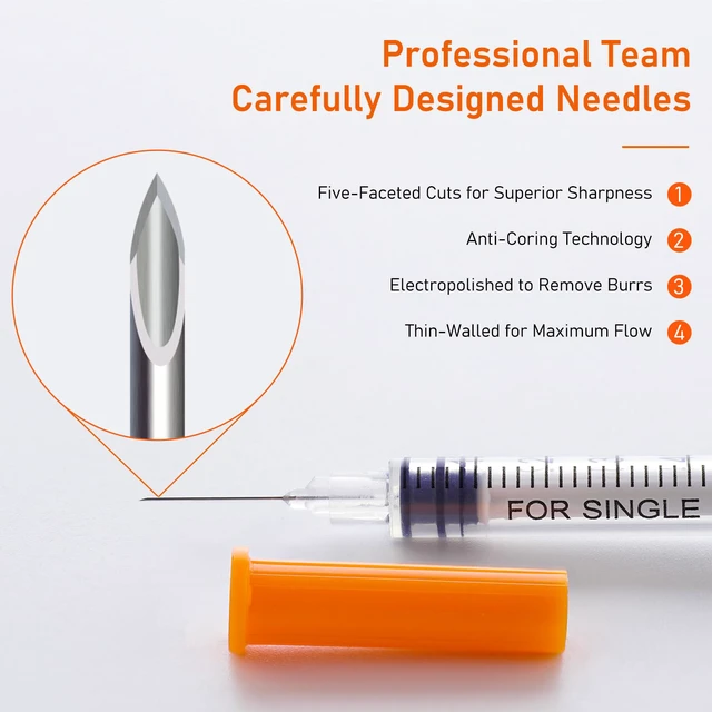 Alt view image 4 of 7 - 29 Gauge 1cc 1/2 inch Syringe - U 100 1ml Syringe with Needle, 100Pack Disposable Lab Dispensing Supplies