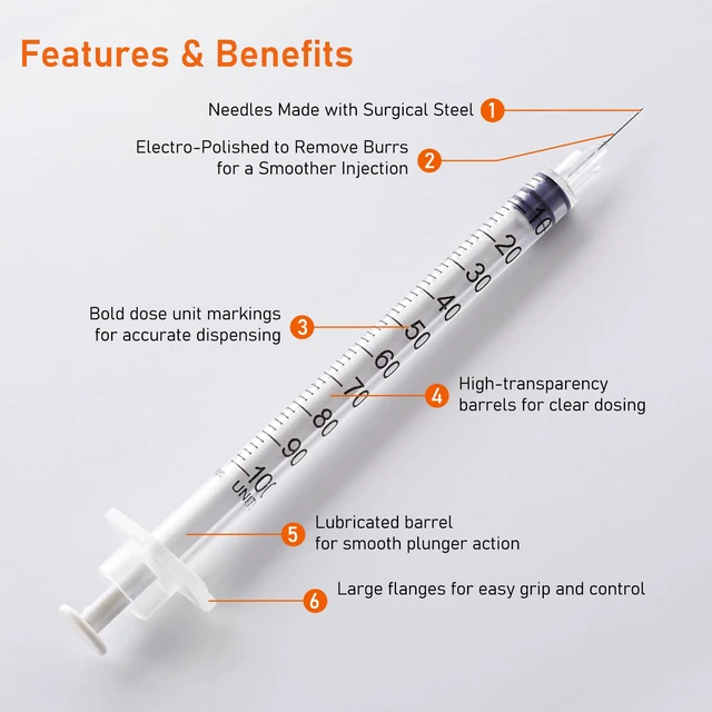 Alt view image 3 of 7 - U 100 1ml 30 Gauge 1cc 5/16 inch 8mm, 100Pack Lab Disposable Dispensing Supplies