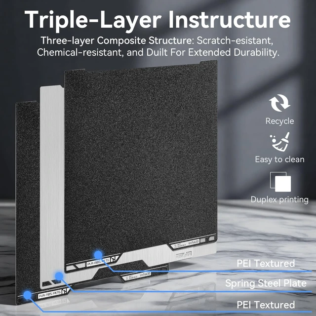 Alt view image 2 of 7 - 355 x 346mm Dual Sided Textured PEI Build Plate for Bambu Lab H2D/H2S Good Adhesion Heated Bed,Easy Model Removal Spring Steel Plate Compatible with Bambu Labs H2D AMS Combo/H2S 3D Printers