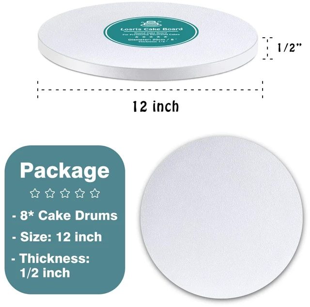 Alt view image 6 of 7 - White Cake Drums Round 12 Inch Cake Boards with 1/2-Inch Thick Smooth Edges for Multi Tiered Birthday Wedding Party Cakes Drum Board