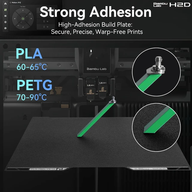Alt view image 3 of 7 - 355 x 346mm Dual Sided Textured PEI Build Plate for Bambu Lab H2D/H2S Good Adhesion Heated Bed,Easy Model Removal Spring Steel Plate Compatible with Bambu Labs H2D AMS Combo/H2S 3D Printers