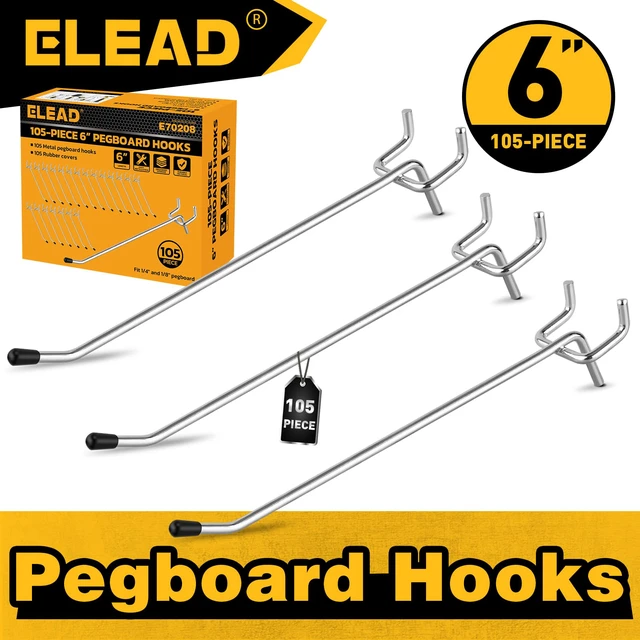 Alt view image 2 of 7 - 105-Piece 6 Inch Pegboard Hooks, Heavy Duty Peg Board Organizer Accessories, Peg Board Tool Hangers Fit for 1/4" and 1/8" Pegboard Hanging Tools Garage, Workshop, and Craft Storage