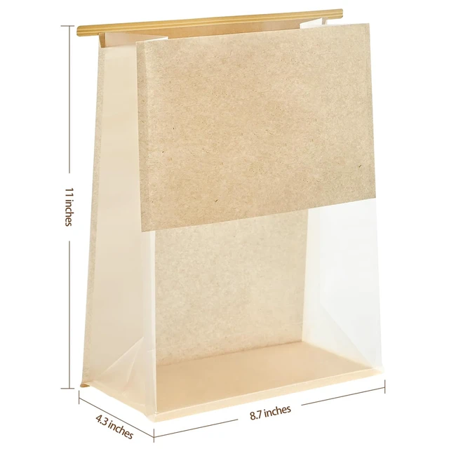 Alt view image 3 of 7 - Paper Bread Bags for Homemade Breads, 100 PCS, 11" x 8.7" x 4.3" Tin Tie Tab Lock, Window, Kraft Bakery Bag, For Sourdough Bread Baked Food