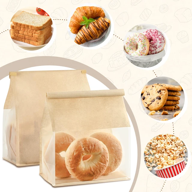 Alt view image 5 of 7 - Paper Bread Bags for Homemade Breads, 100 PCS, 11" x 8.7" x 4.3" Tin Tie Tab Lock, Window, Kraft Bakery Bag, For Sourdough Bread Baked Food