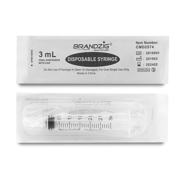 Alt view image 4 of 5 - 3ml Syringe With Cap (100 Pack) | Oral Dispenser Without Needle, Luer Slip Tip | Individually Wrapped Medicine Dropper For Infants & Pets