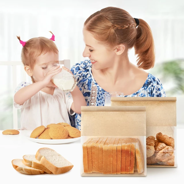 Alt view image 6 of 7 - Paper Bread Bags for Homemade Breads, 100 PCS, 11" x 8.7" x 4.3" Tin Tie Tab Lock, Window, Kraft Bakery Bag, For Sourdough Bread Baked Food